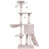 Beige cat climbing frame, cat tree, cat tower with a hammock and a room