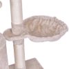 Beige cat climbing frame, cat tree, cat tower with a hammock and a room