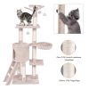 Beige cat climbing frame, cat tree, cat tower with a hammock and a room