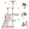 Beige cat climbing frame, cat tree, cat tower with a hammock and a room