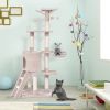 Beige cat climbing frame, cat tree, cat tower with a hammock and a room