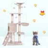 Beige cat climbing frame, cat tree, cat tower with a hammock and a room
